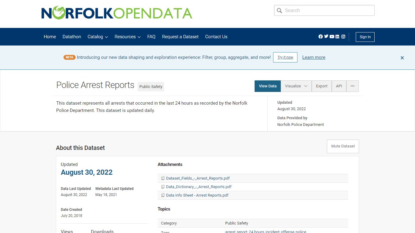 Police Arrest Reports - City of Norfolk, VA Open Data